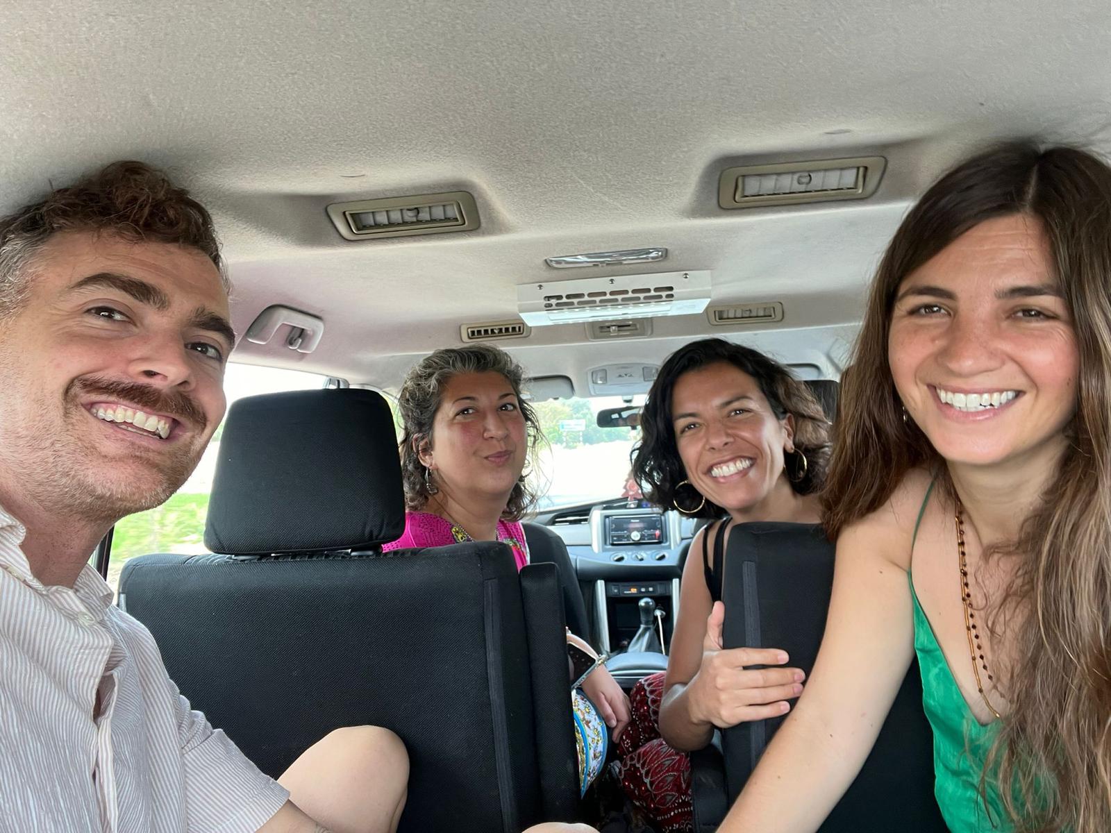 Friends road-tripping together in Auroville